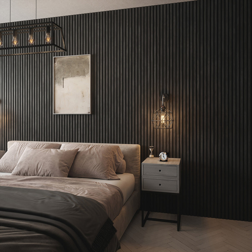 Deluxe Acoustic Slatted Wall Panels 240 x 60cm - Charcoal Black