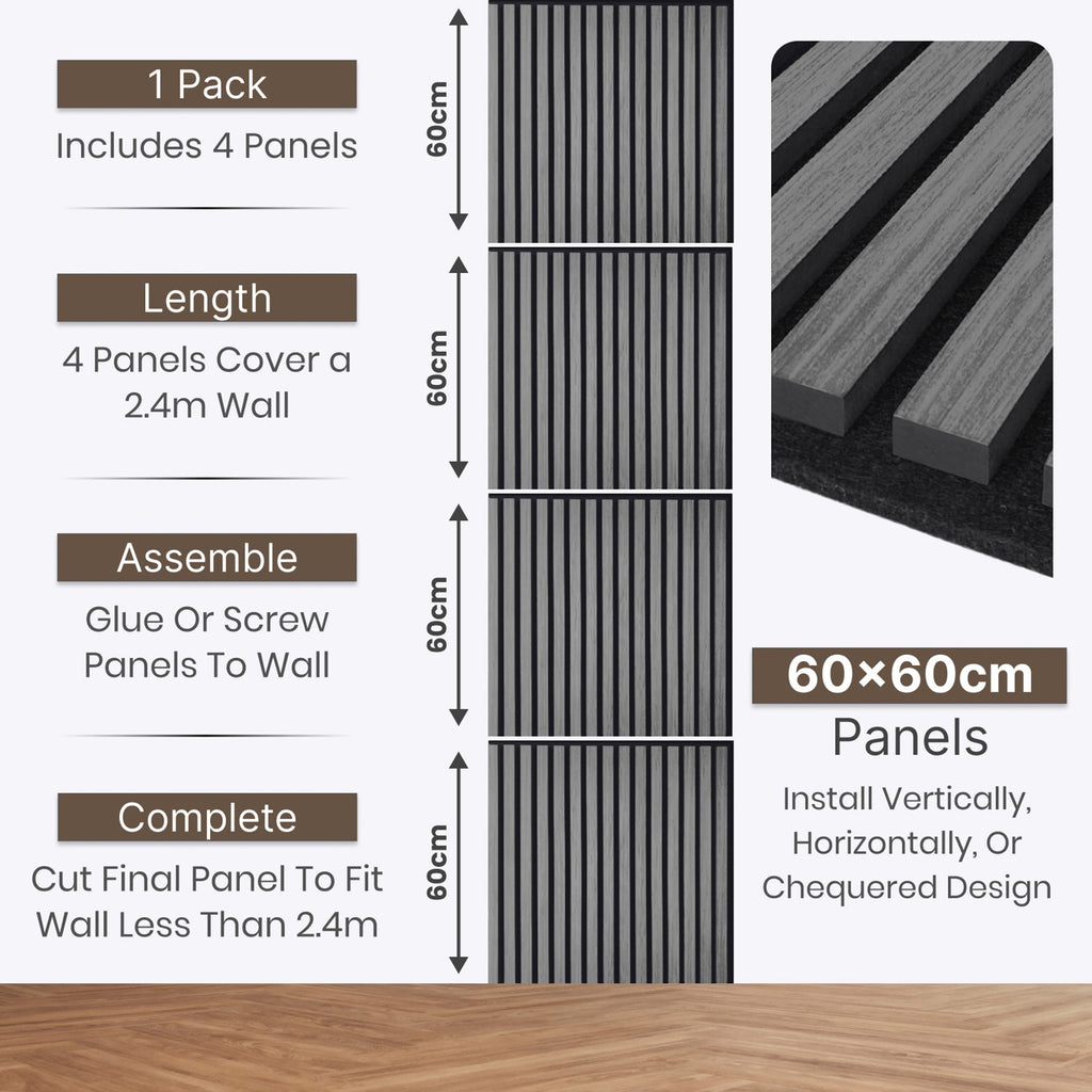 Acoustic Square Wall Panels 60 x 60cm (SET of 4) - Ash Grey