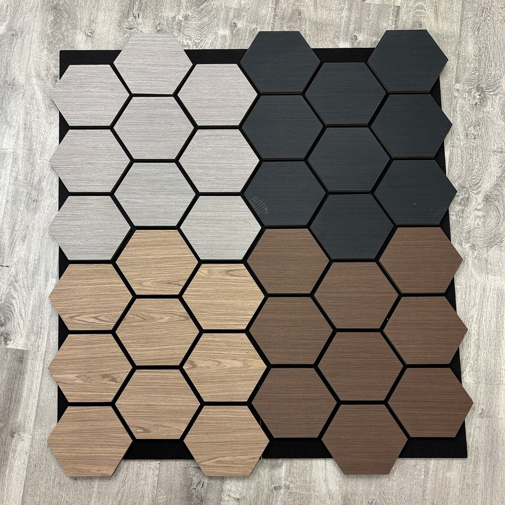 Acoustic Hexagon Wall Panel 70 x 60cm - Walnut (Dark Oak)