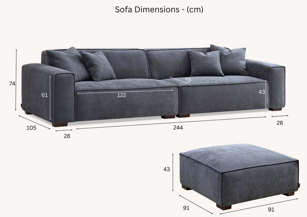 Dakota 4 seater sofa with Chaise in Pebble Boucle