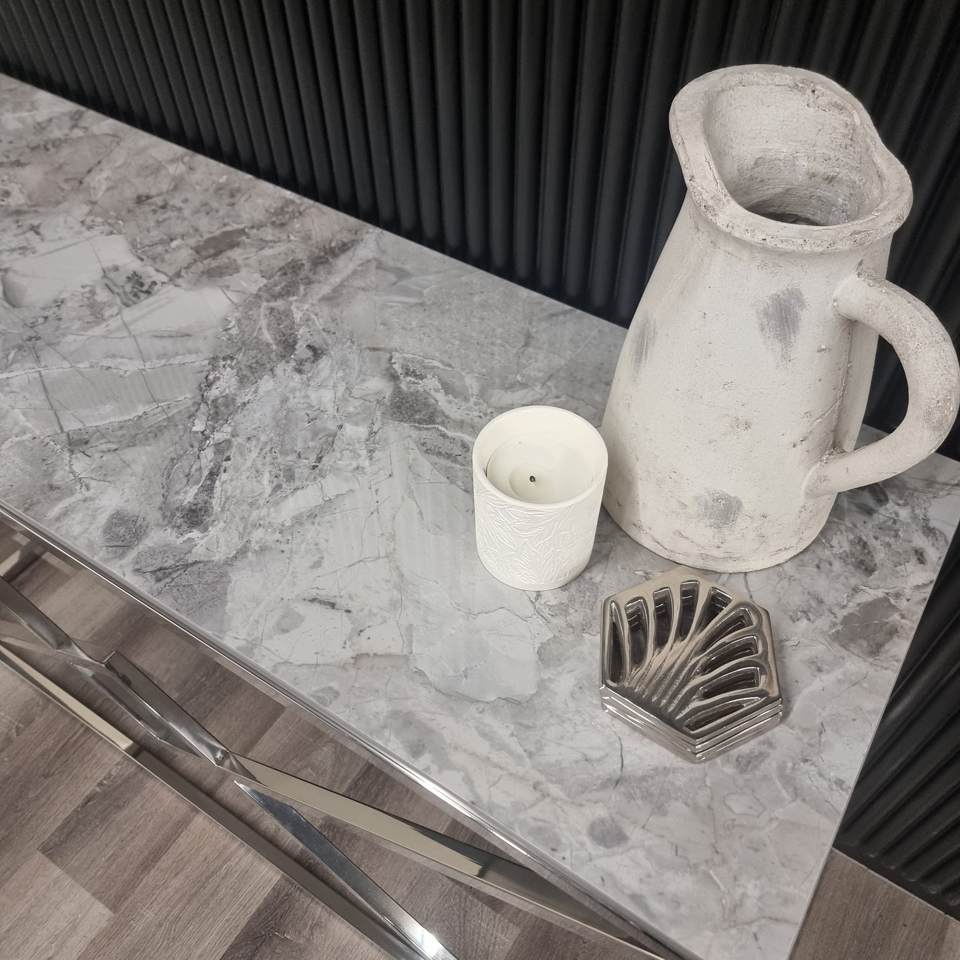 Airi Chrome Console Table with Stomach Ash Sintered Stone Top