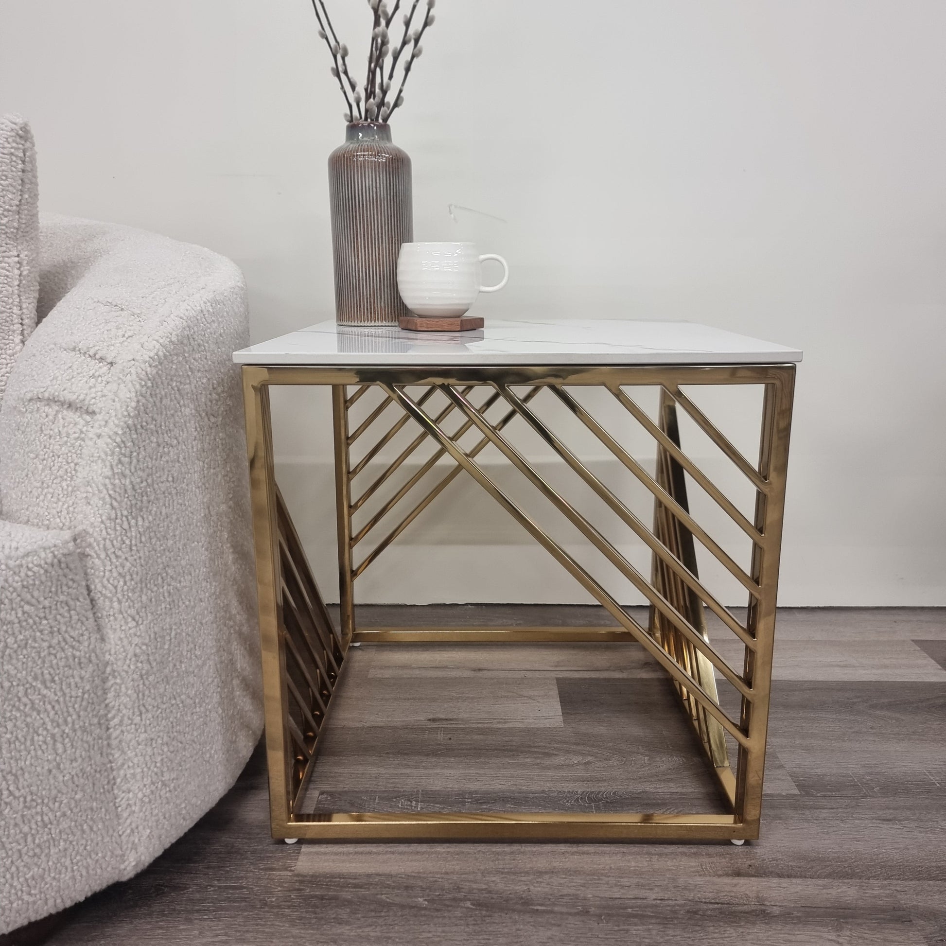 Asuka Gold Lamp Table with Polar White Sintered Top