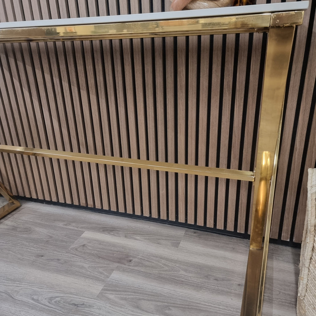 Jiro Gold Console Table with Polar White Sintered Top