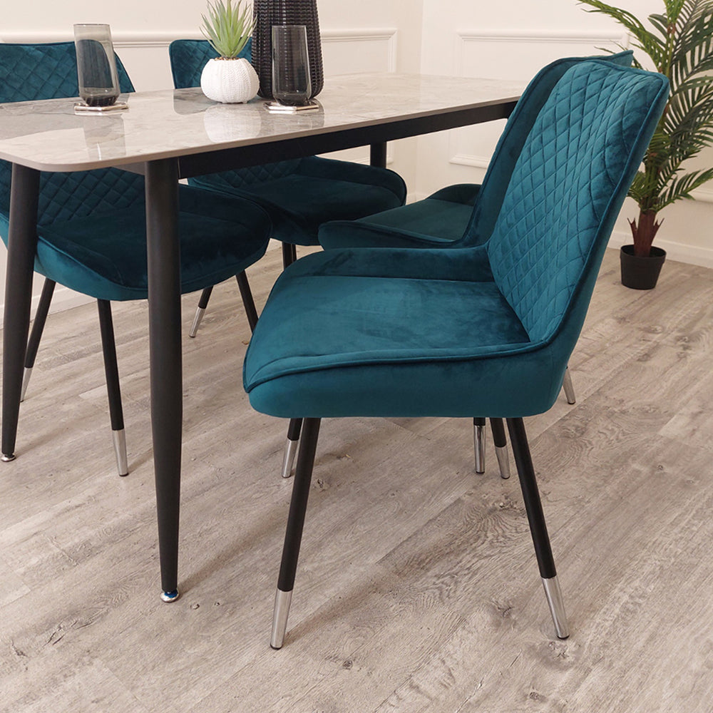 Titus Dining Set Polar White with 4 Luna Navy Chairs