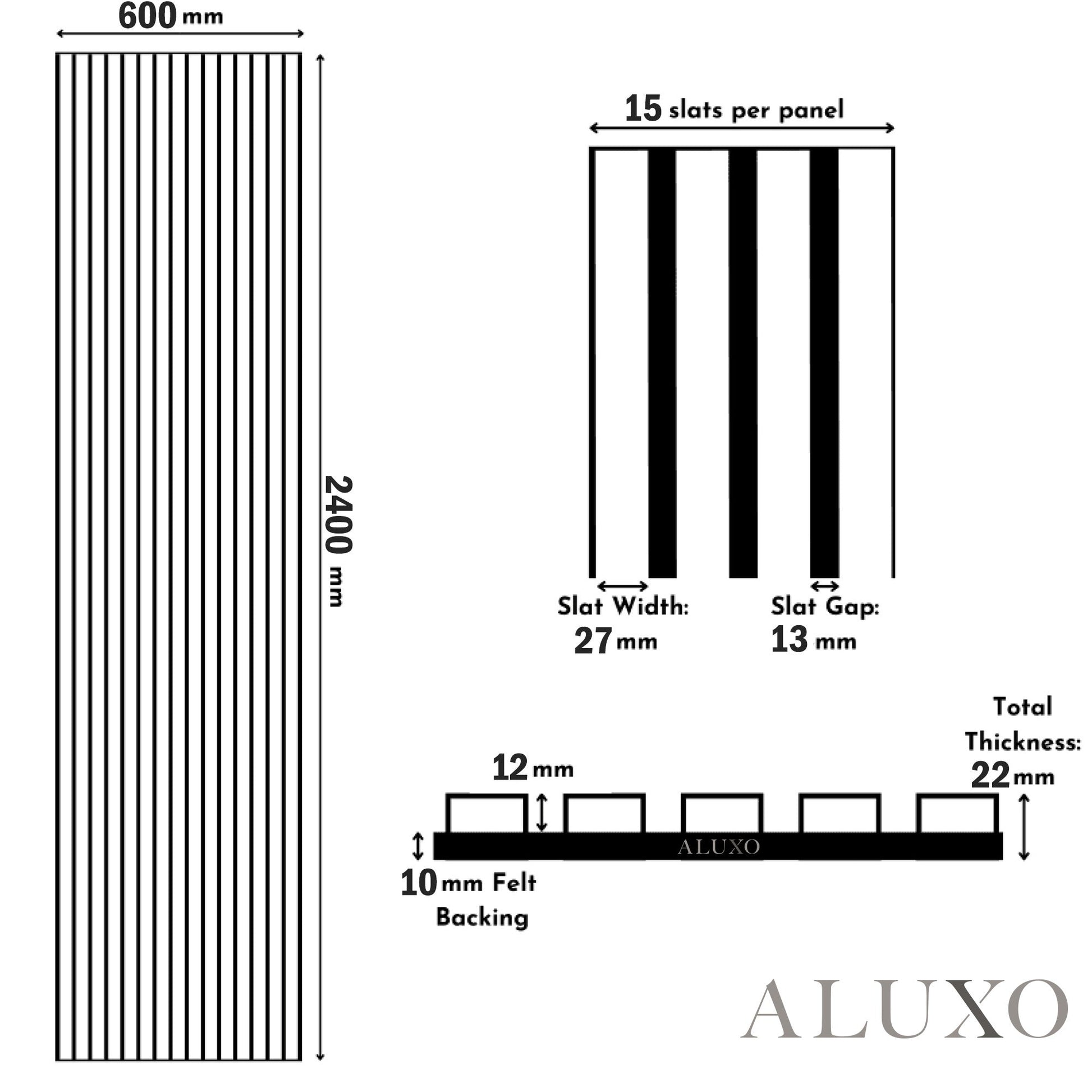Standard Acoustic Slatted Wall Panels 240 x 60cm - Chrome Metallic