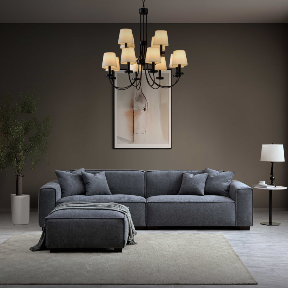 Dakota 4 seater sofa with Chaise in Charcoal Boucle