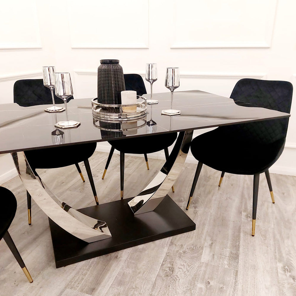 Venus Dining Table with 4 Black Luna Chairs