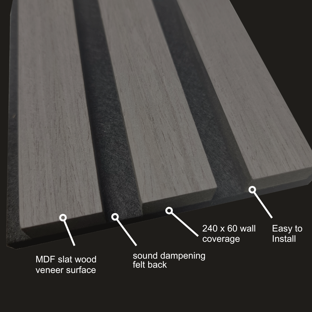 Standard Acoustic Slatted Wall Panels 240 x 60cm - Ash Grey