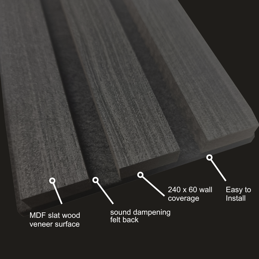 Standard Acoustic Slatted Wall Panels 240 x 60cm - Chrome Metallic