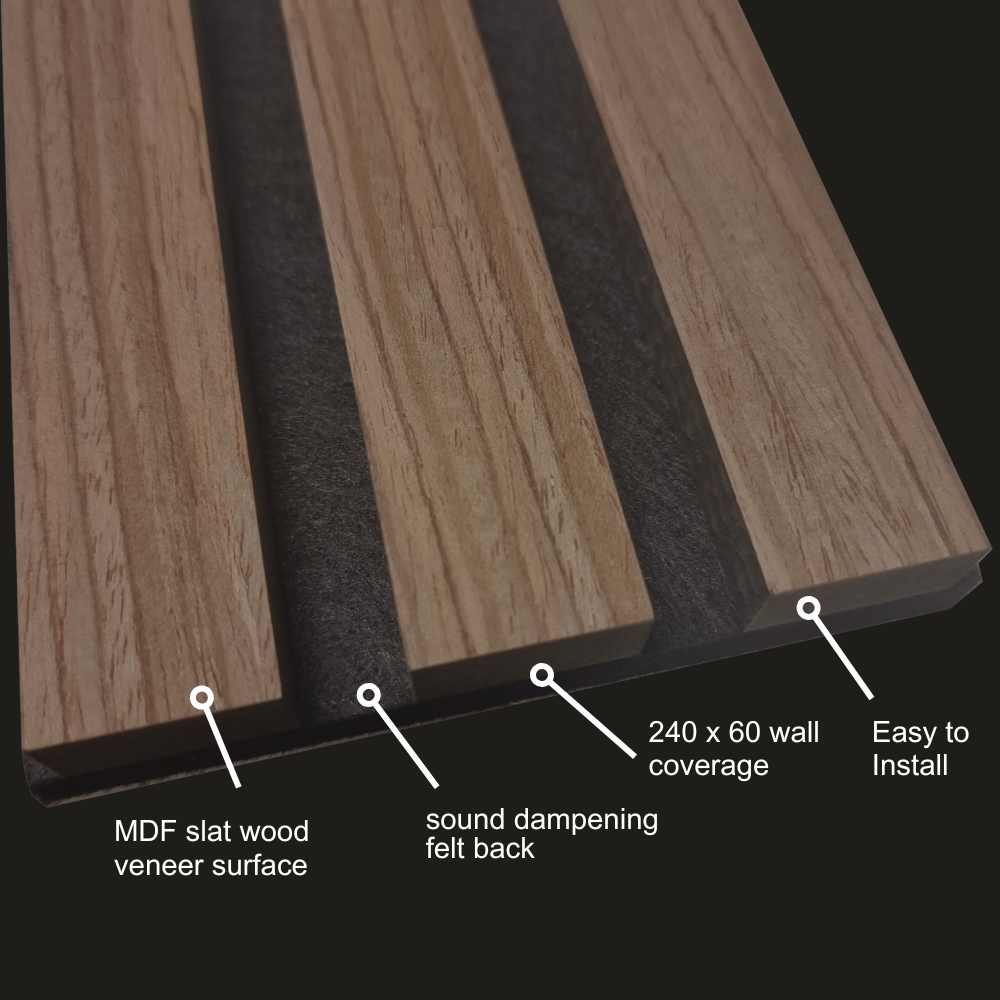 Standard Acoustic Slatted Wall Panels 240 x 60cm - Natural Oak