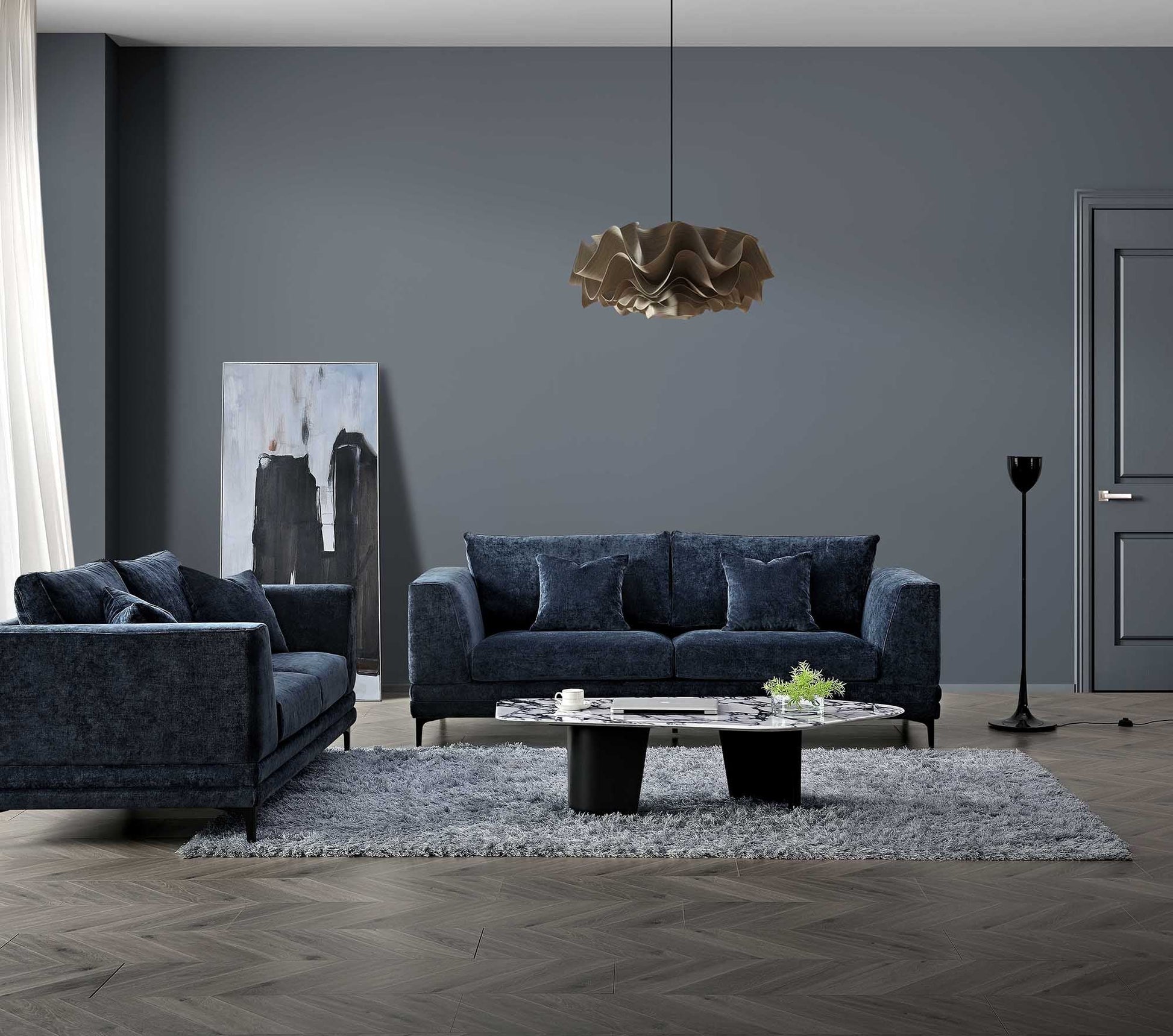 Lenox 3 & 2 Sofa Set in Blue