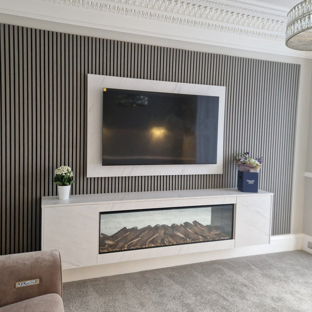 TV Backboard in White Levanto Marble